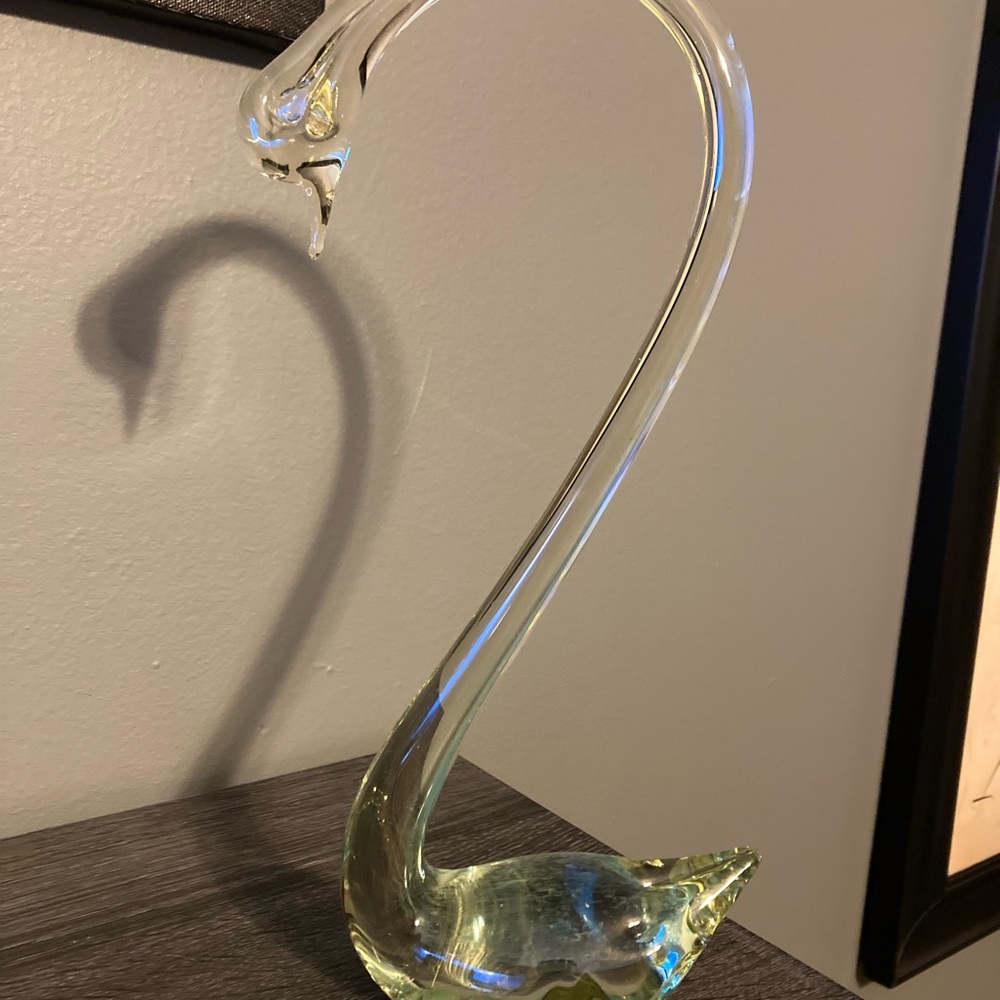 Murano/ Style Swan Vintage Clear Art Glass Figurine Paperweight 11 Inches
